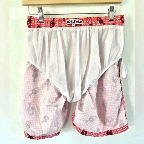 Mr. Swim Red Gingham Lobster Print Men’s 7" Inseam Swim Trunks Size Medium - Picture 10 of 12